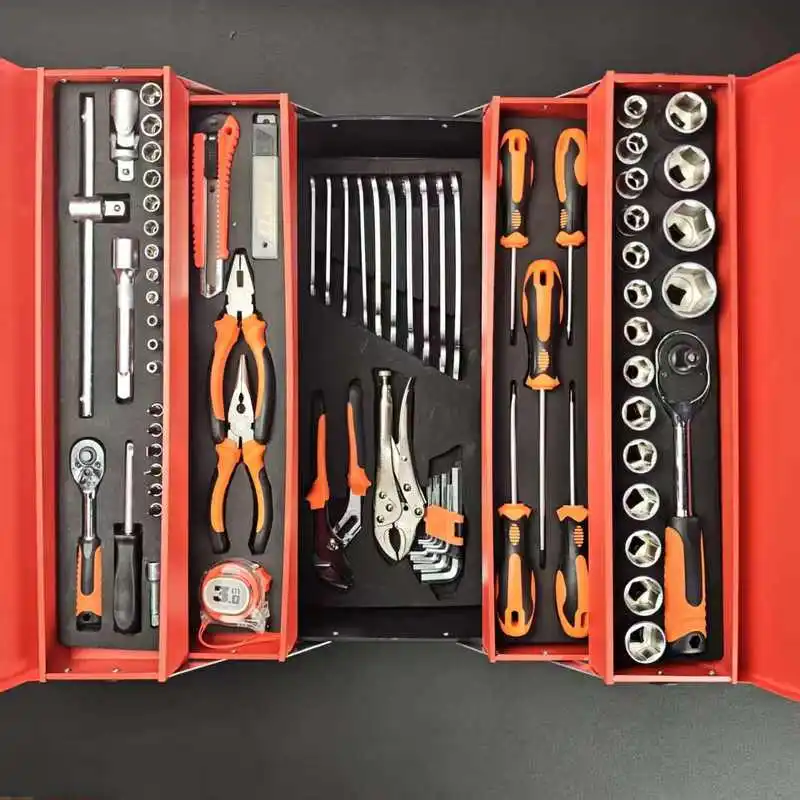 85PCS Heavy Duty Auto Repair Tool Set - 3-Layer Folding Ratchet Wrench Kit With Hard Case For Car Mechanics