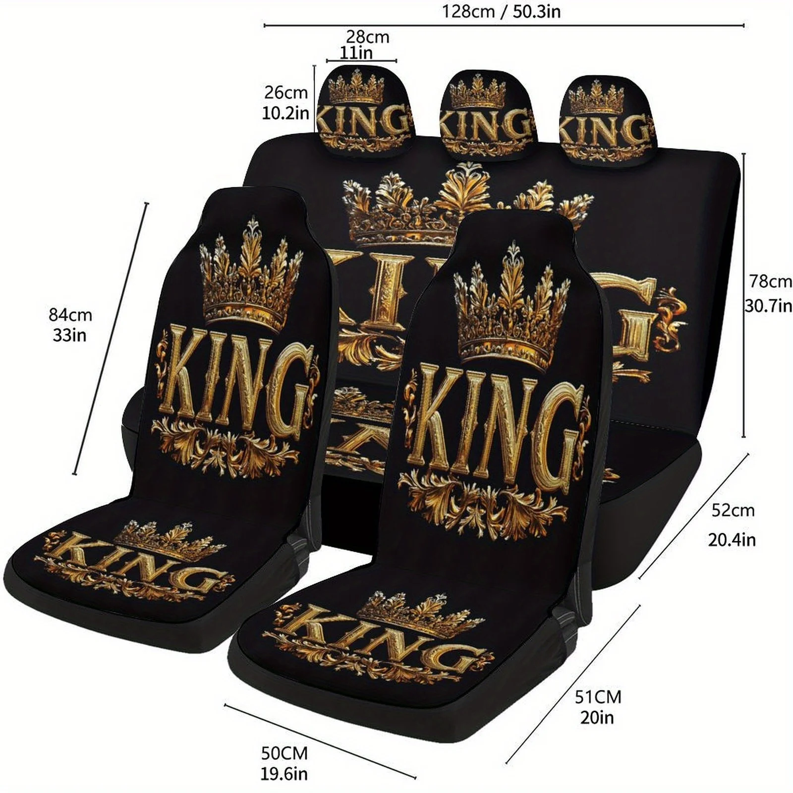 

Golden King Crown Designed Car Seat Covers Set For Most Cars, Fashion Decorative Car Seat Protector Covers Full Set, Universal C