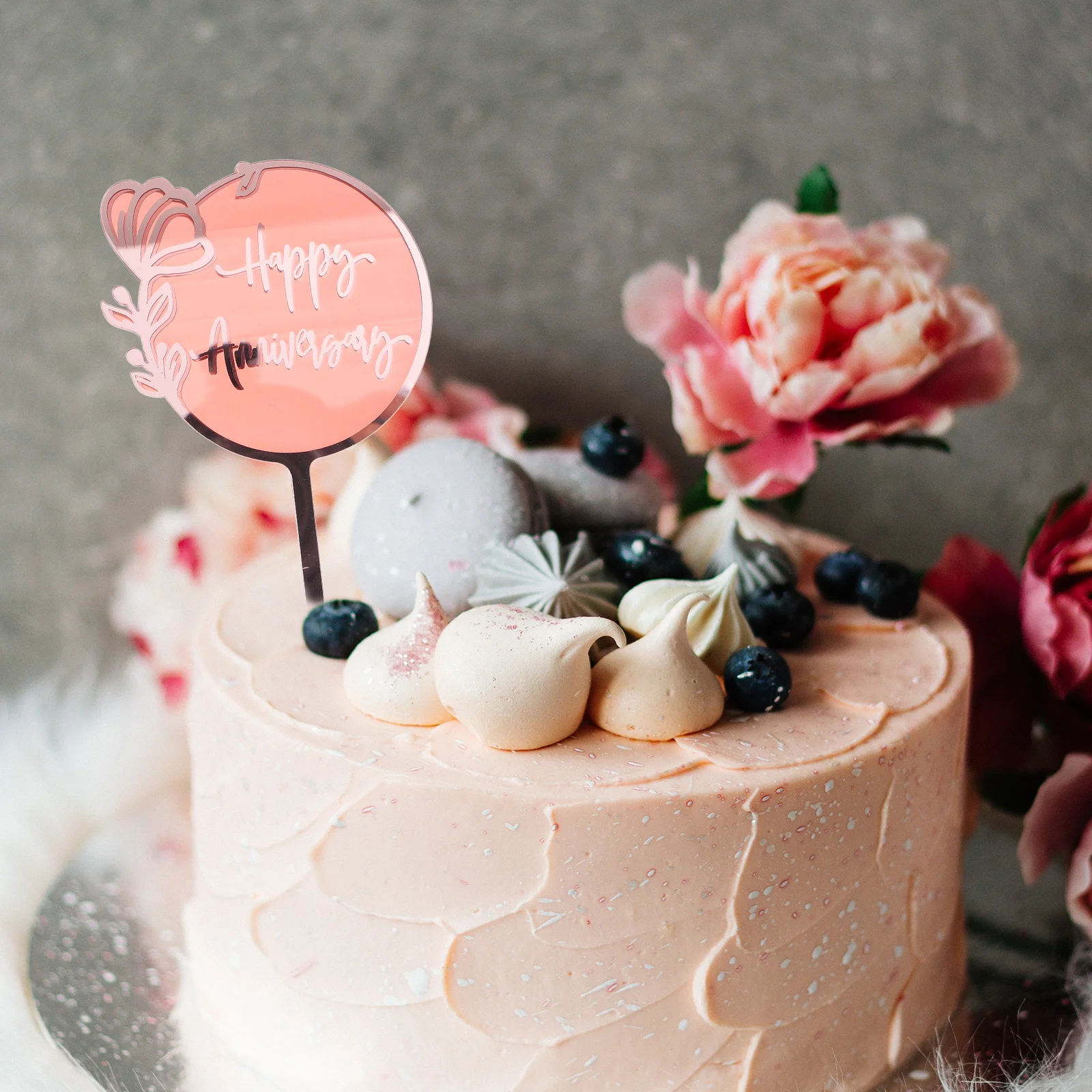 

5Pcs Wedding Cake Topper Acrylic Romantic Anniversary Dessert Insert Flower Pattern Decoration Sweet Cake