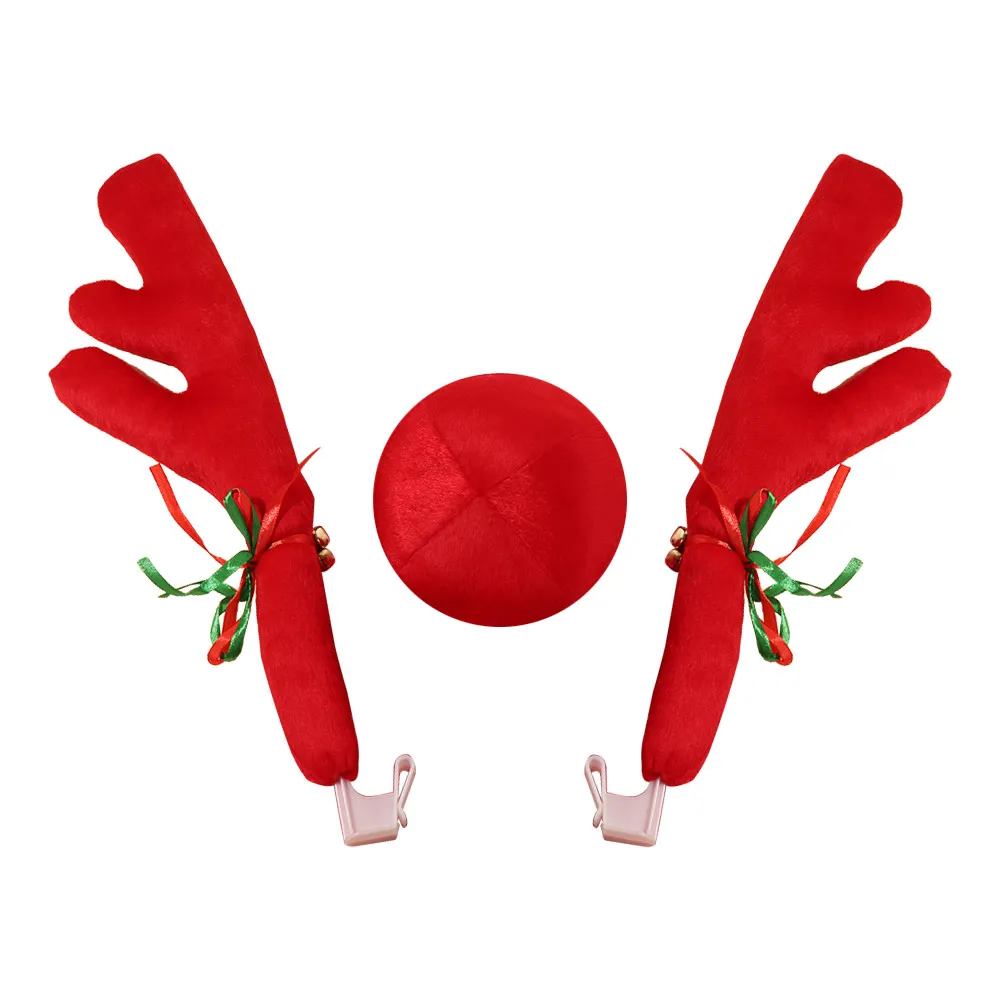 

Creative Christmas Auto Exterior Decor Cartoon Red Nose Cute Christmas Car Decorations Deer Horn 3D Car Reindeer Antler Kit