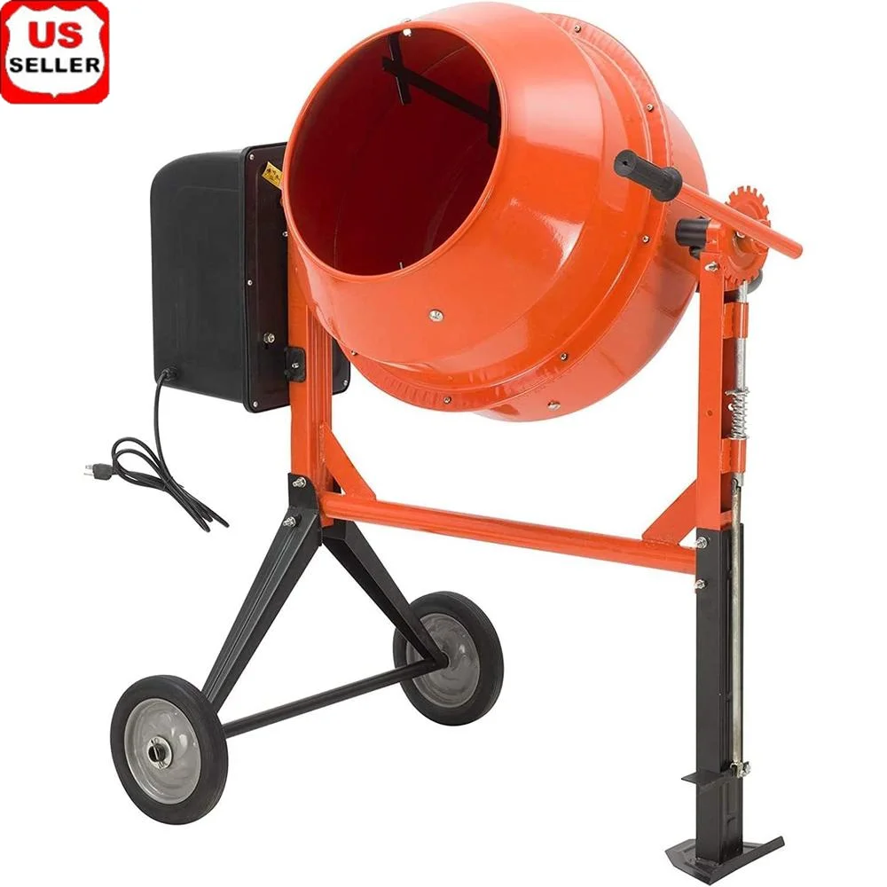 Portable Electric Cement Mixer 5.0 Cu Ft Mixing Tools with Wheels Powerful 550W Motor 360° Mixing Safety Lock Shockproof Wheels