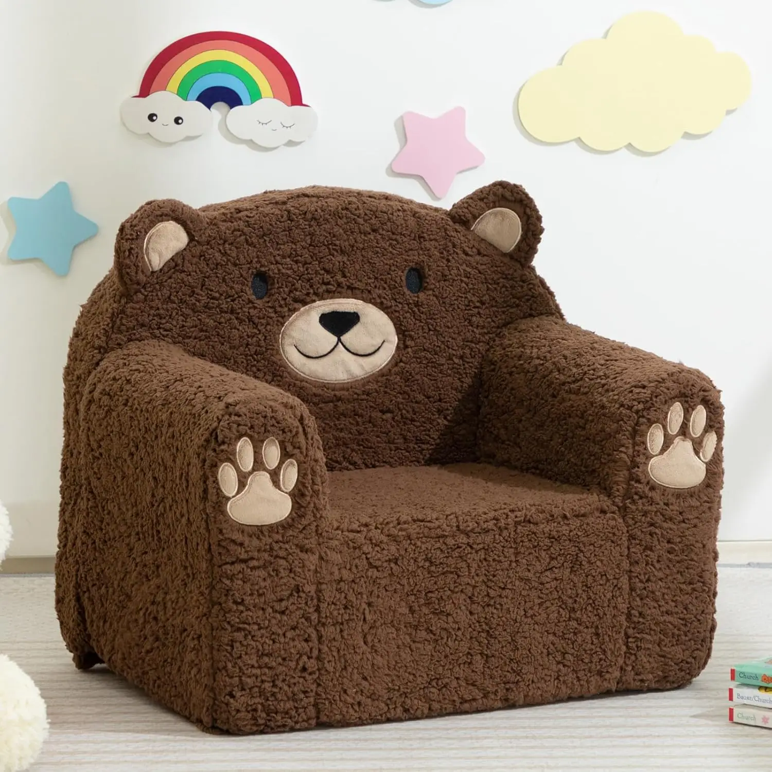 Toddler Couch Ultra-Soft Snuggle Chair, Comfy Sherpa Foam Filled Lovely Bear Sofa, Kids Cozy Corner Play Couch