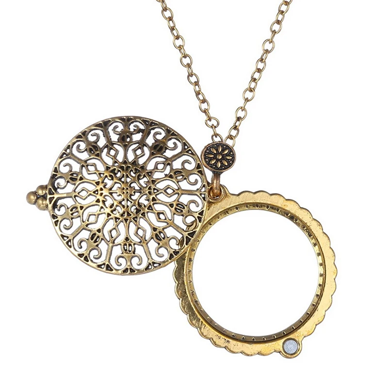 Vintage Chain Magnifying Glass Hot Necklace Pendant Grandma Gift Metal Magnifier-IIOO