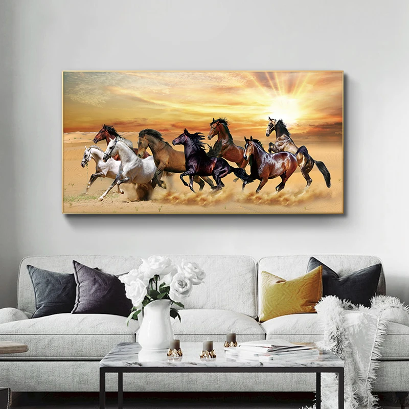 Pintura en lienzo ocho caballos animales salvajes, carteles e impresiones Escandinavia, imágenes artísticas pared pa