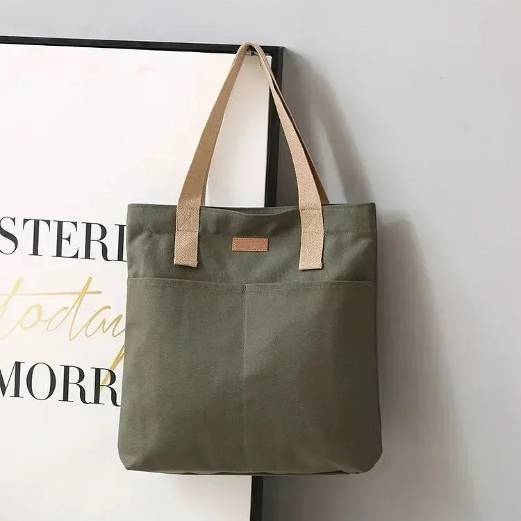 Women's Canvas Tote Bag Sewing Thread Large Capacity Advanced Sense Handbag Convenient Practical Female's Commuter Bag image 6