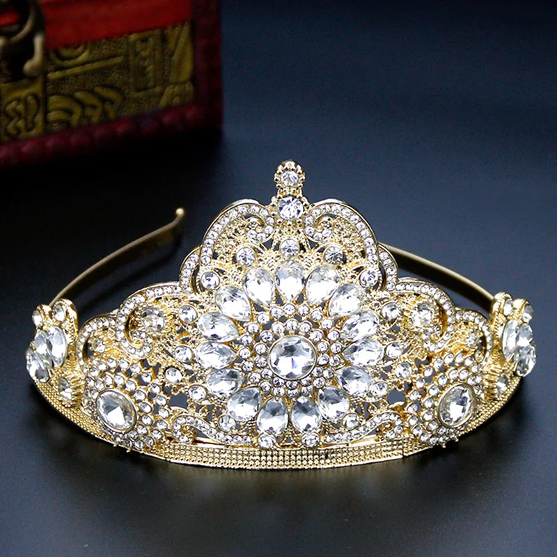 Sunspicems Algeria Hair Jewelry Arabian Women Crown Tiaras Bridal Jewelry Crystal Hairware Morocco Princess Bijoux Gold Color