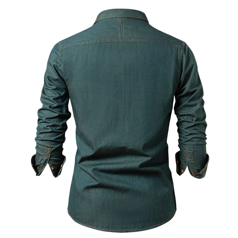 2026 Mens Spring and Autumn Denim Shirt Long Sleeve Solid Color Wrinkle  Casual Jacket American Style Versatile Button Down