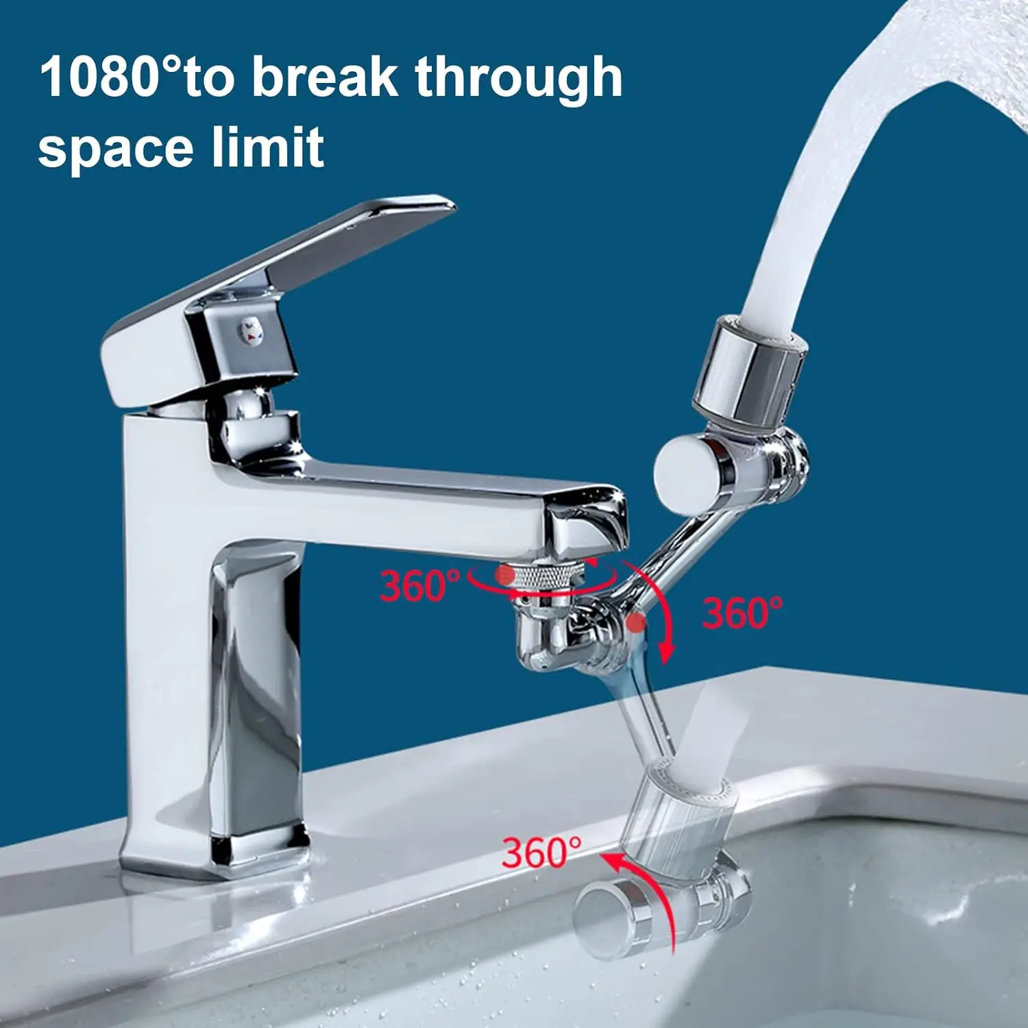 Universal Faucet Extender with Filter 1080° Rotation Tap Aerator 2 Modes Splash Basin Swivel Robotic Arm Faucets Extension
