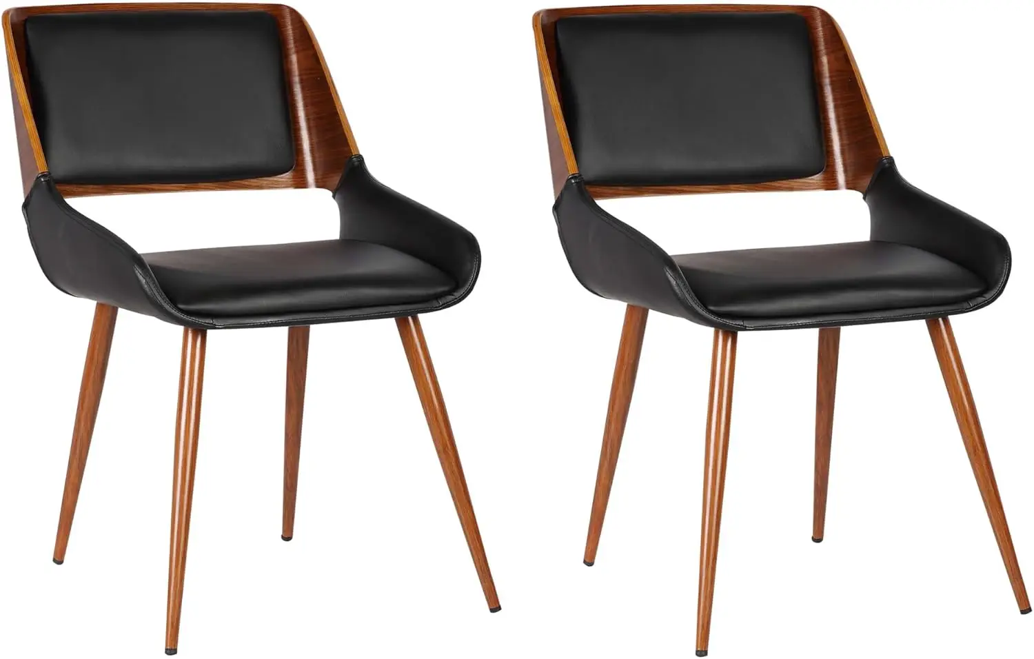 

Обеденный стул Armen Living Panda середины века с отделкой из орехового дерева и черной искусственной кожей — набор из 2 шт.