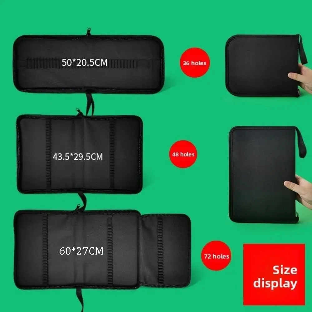 36/48/72 Holes​ Folding Pencil Case​ ​Black​ ​Oxford Fabric​ ​Pencil Organizer​ ​Zipper Closure​ ​Color Pencil Insert