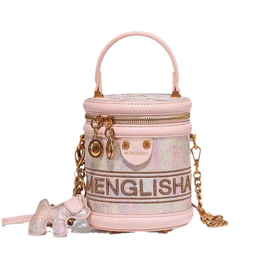 Fashionable Women's Hand-held Chinese Style Embroidered Bucket Bag with High Texture and Western Style Crossbody Pen Holder Bag