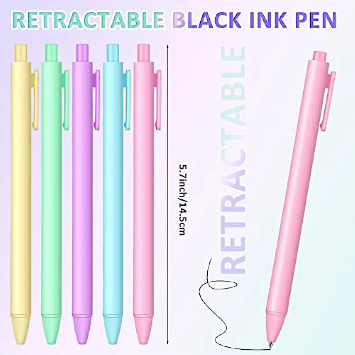 100 Pcs Retractable Gel Ink Pens Black Ink Cute Pens 0.5mm Fine Point Office Supplies for Writing Taking Notes School Office