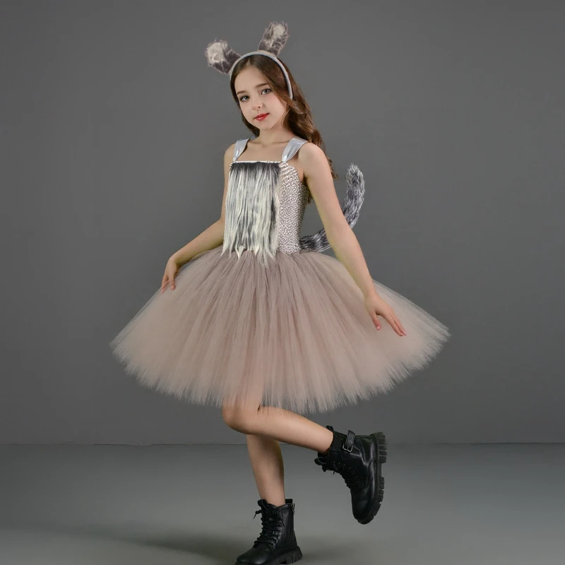 Детский костюм на Хэллоуин для девочек, костюм волка для косплея, юбка-пачка, детский наряд для выступлений с животными, праздничный наряд на тему джунглей Детский костюм на Хэллоуин для девочек, костюм волка для косплея, юбка-пачка, детский наряд для выступлений с животными, праздничный наряд на тему джунглей