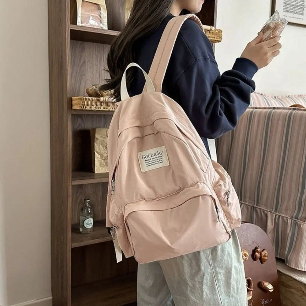 Fashion Lightweight Travel Backpack Korean Style Nylon Solid Color Backpack Waterproof Large Capacity Student Schoolbag Outdoor