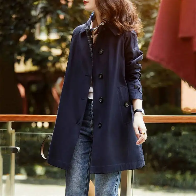 

Windbreaker Mid-Length 2025 New Small Casual All-Match Temperament Women's Coat Early Autumn Top Solid Color