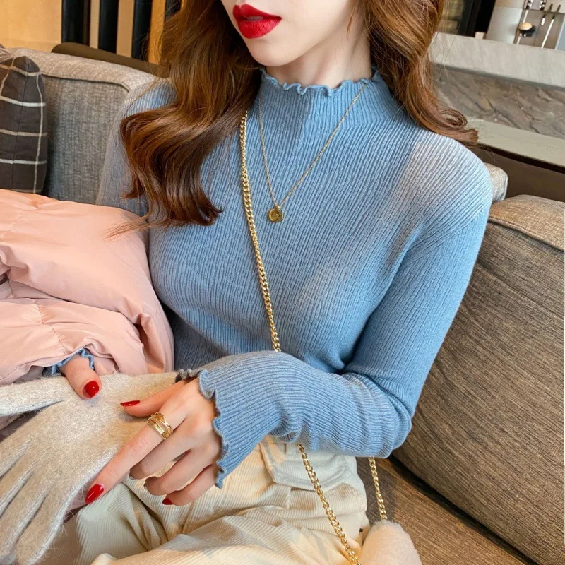 

Women's Thickened Half-High Collar Knitwear Autumn Winter Fashionable Top Internal Match Base Shirt Casual Style Long Sleeve