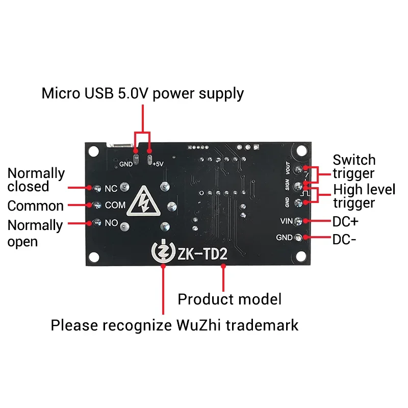 ZK-TD2 1 Channel DC 5 -30V Trigger Delay On/Off Cycle Timer Relay Switch Module with Digital LED Display Micro USB 0.1s -999min