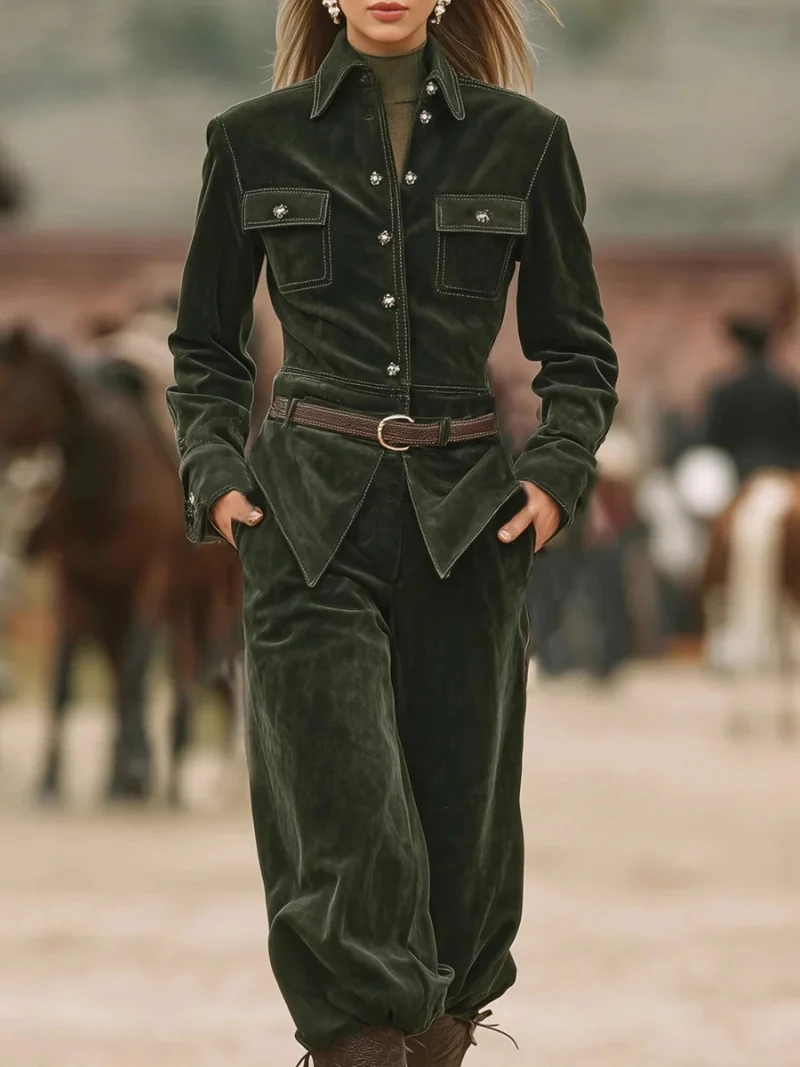 

Винтажные вельветовые комплекты из 2 предметов, женская одежда, весенняя одежда, женская куртка с длинными рукавами, топ и брюки, комплекты повседневного спортивного костюма, женский комплект