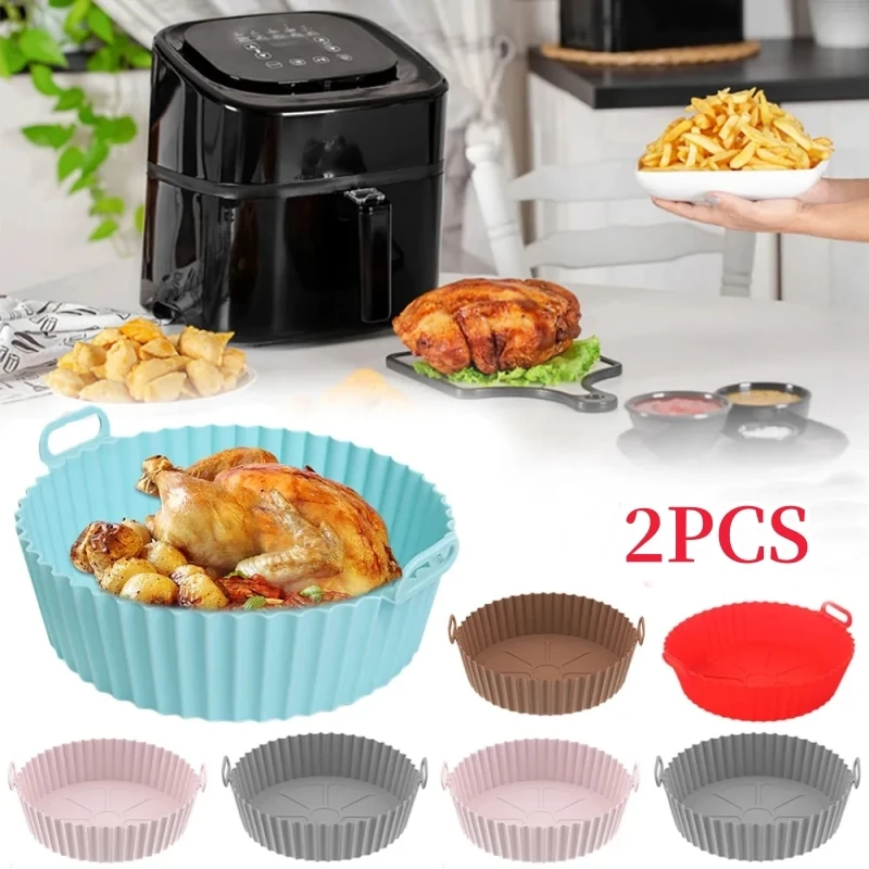 

2PCS Reusable Air Fryer Silicone Liner Oven Baking Tray Airfryer Silicone Basket Pizza Fried Chicken Grill Pan Mat For Kitchen