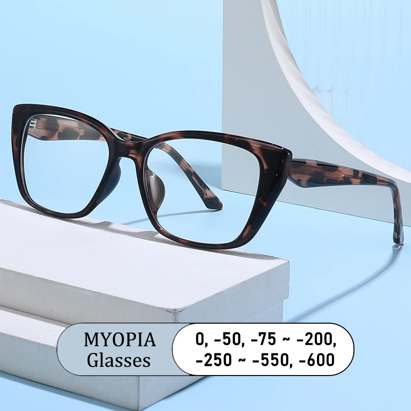 Brand Design Women Cat Eye Frame Core Insert Legs Myopia Glasses Prescription Nearsight Anti Blue Light Men Near Sight Eyeglass
