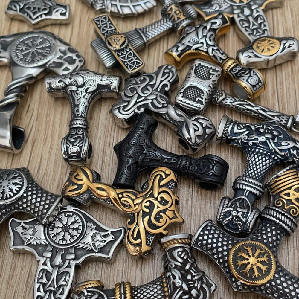 Multi-style Vintage Viking Thor's Hammer Necklace Men Norse Scandinavian Amulet Viking Totem Stainless Steel Pendant Jewelry