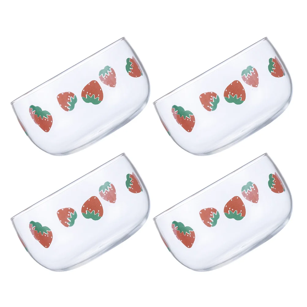 

4Pcs Glass Bowls Strawberry Pattern Transparent Food Serving Dish Salad Dessert Kitchen Bowl Glasss Fruit Plate