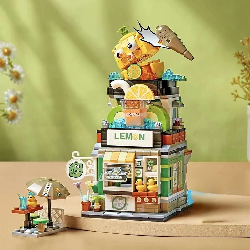 مجموعة مكعبات بناء المتجر الإبداعي لتقوم بها بنفسك نموذج شارع المدينة جزيئات صغيرة تجميعها الطوب ألعاب الأطفال هدايا المفروشات المنزلية