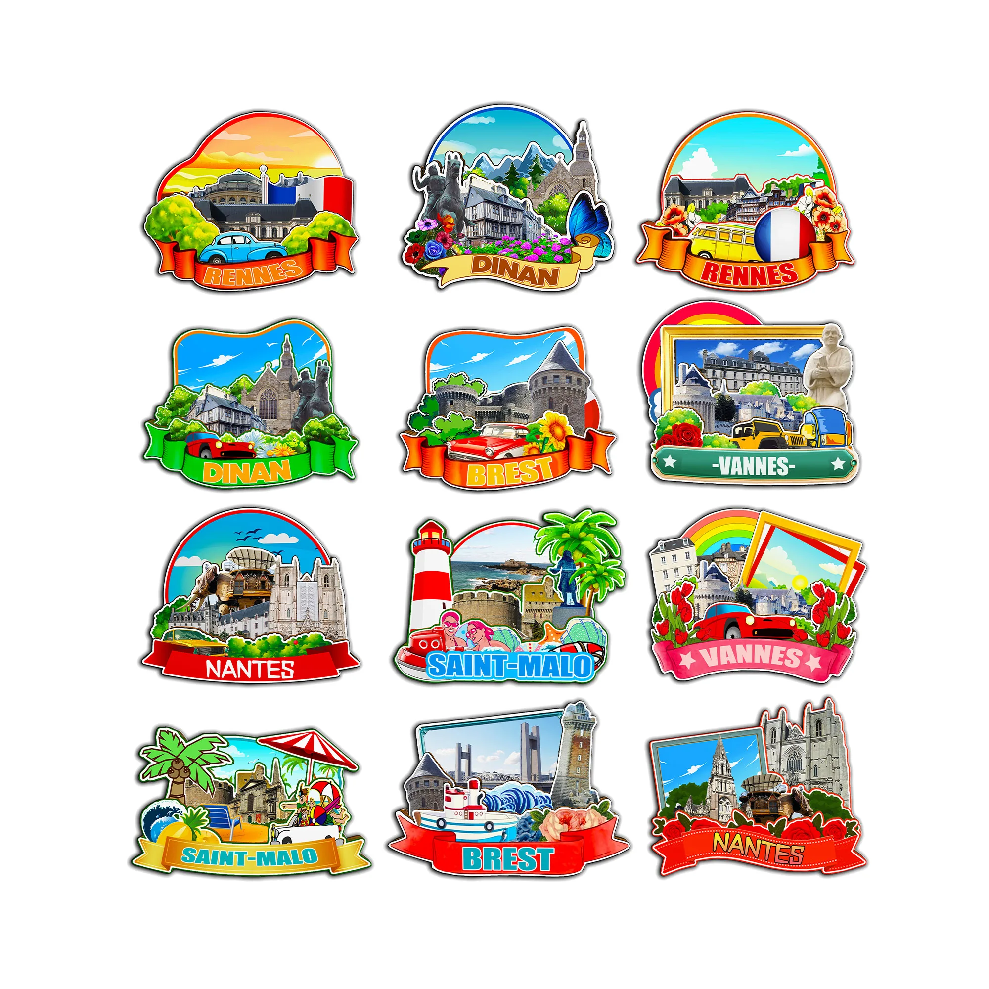 Aimants décoratifs pour Dinan Nantes Rennes Brittany Brest Vannes Brittany Saint-Malo France City Landmark Souvenirs uniques Cadeaux