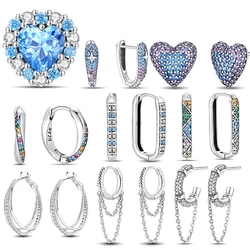 925 Sterling Silver Earrings Blue Love Zircon Earrings Pink Doughnuts Original Female Jewelry Simple Daily Wear Gifts