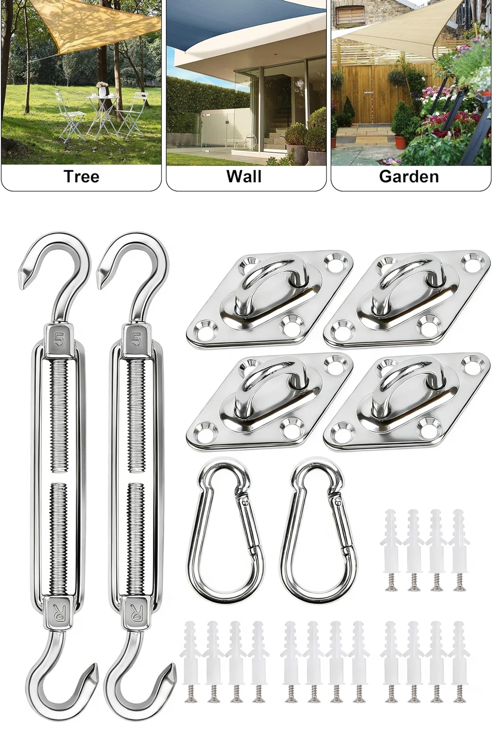 Edelstahl-Sonnensegel-Montage-Set, Hochleistungs-Campingzelt-Hardware-Kit für die Befestigung von Sonnenschutz im Haus- und Gartenbereich. – Detail 7