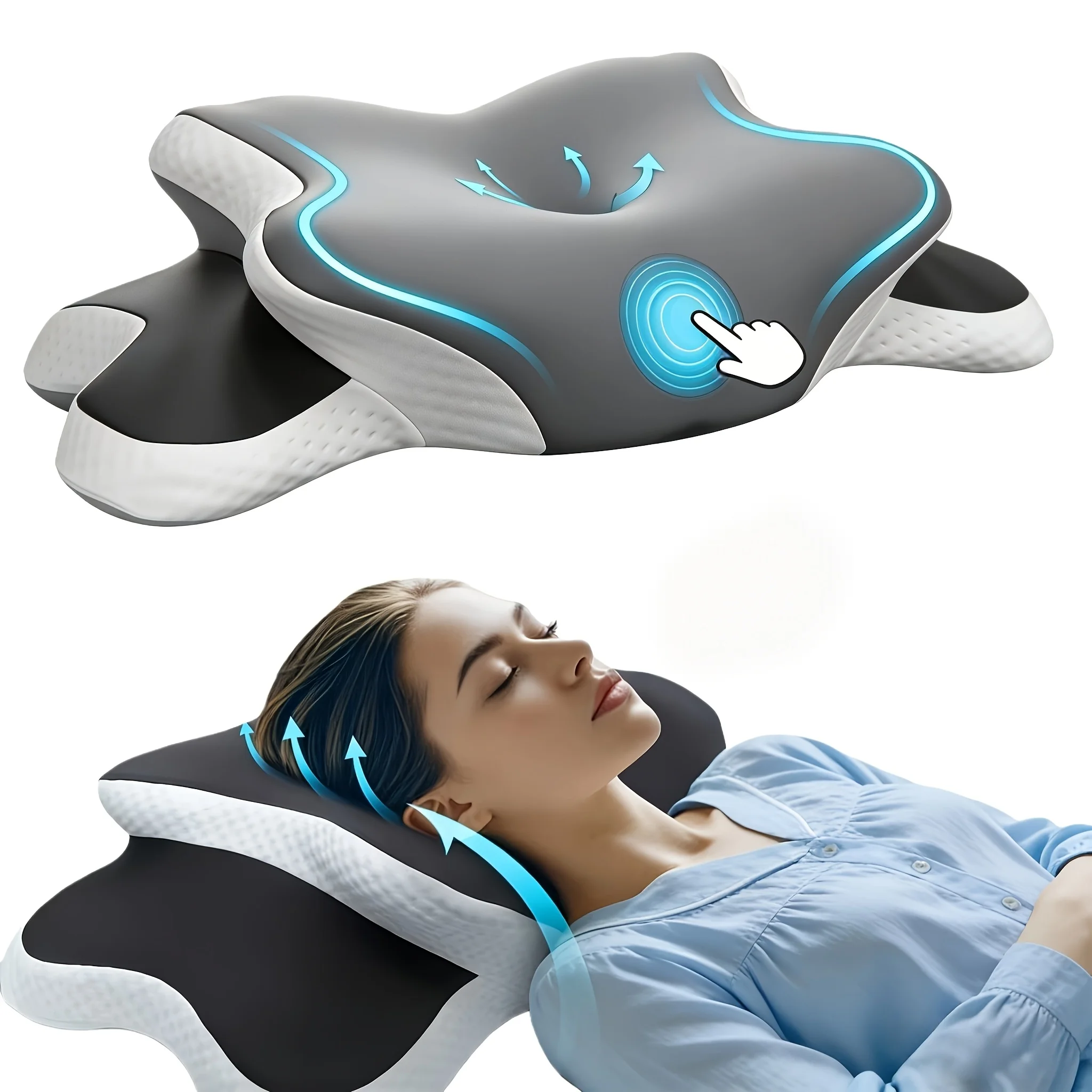 1 Piece Ergonomic Cervical Pillow |   Slow Rebound Support, Breathable and Cooling Fabric, Machine Washable Removable Pillowcase - Grey, Polyester Fiber, Polyurethane Filling |   Suitable for Side Sleeping/Back Sleeping/Tummy Sleeping, Gentle Neck Support, Classic Style, Suitable for All Seasons.