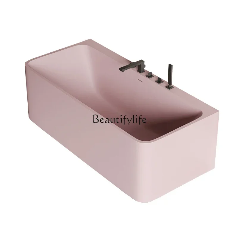 

FG40Matte Pink Rectangle Integrated Qimei Stone Bath Hotel Homestay Household Bath
