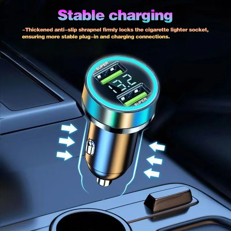 Chargeur de voiture numérique 240W 2 ports USB, tension en temps réel, QC3.0 PD50W, chargeur super rapide pour téléphones, adaptateur allume-cigare de voiture