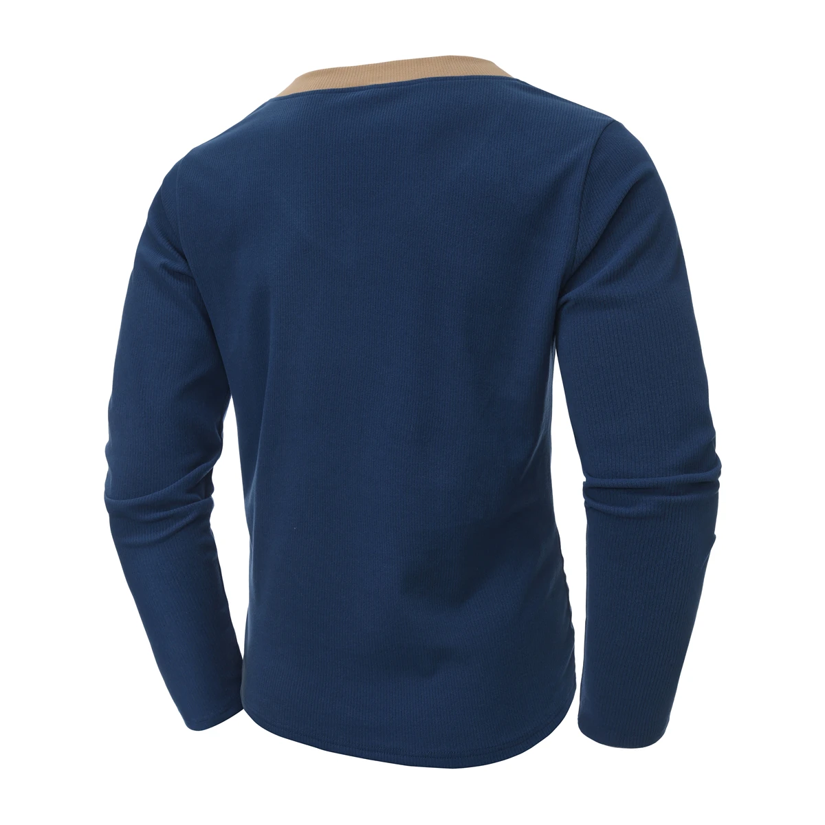 Classic Pullover V-Neck Sweatshirt for Men, Autumn and Winter, Stretchy Ribbed Brushed Fabric, Sporty Casual Long-Sleeve T-Shirt