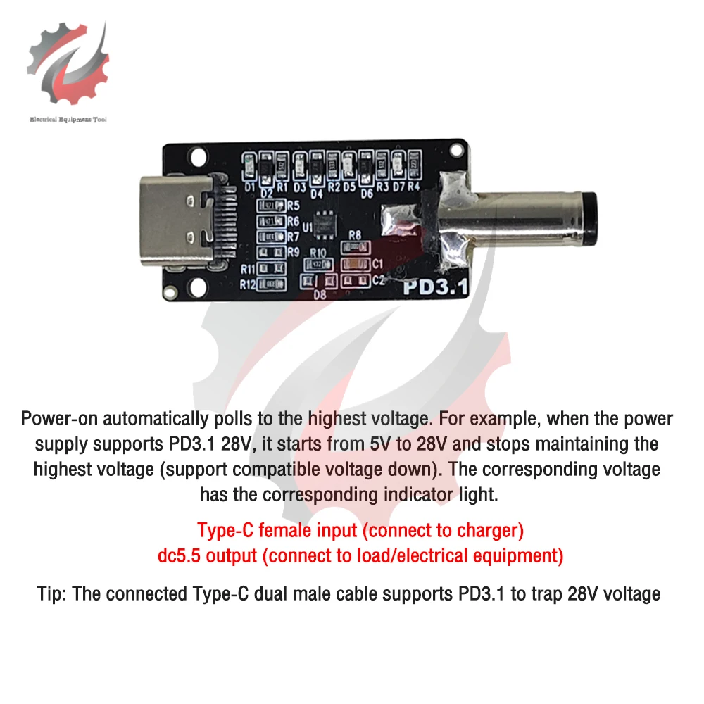 Type-C PD/QC2.0 3.0 PD3.1 to DC USB Decoy Fast Charge Trigger Poll Detector Charging Module Voltage Adjustable