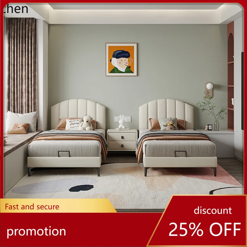 ZML double Bed patchwork Single Bed Widened Solid Wood Single Bed