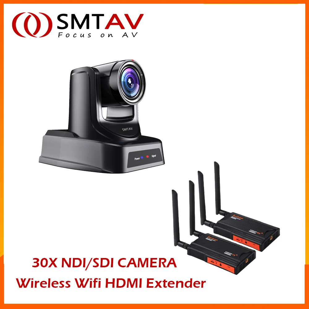 SMTAV POE NDI SDI PTZ Camera 30X Zoom Camera with 5.8Ghz 200M Wireless Wifi HDMI Extender Video Transmitter Receiver