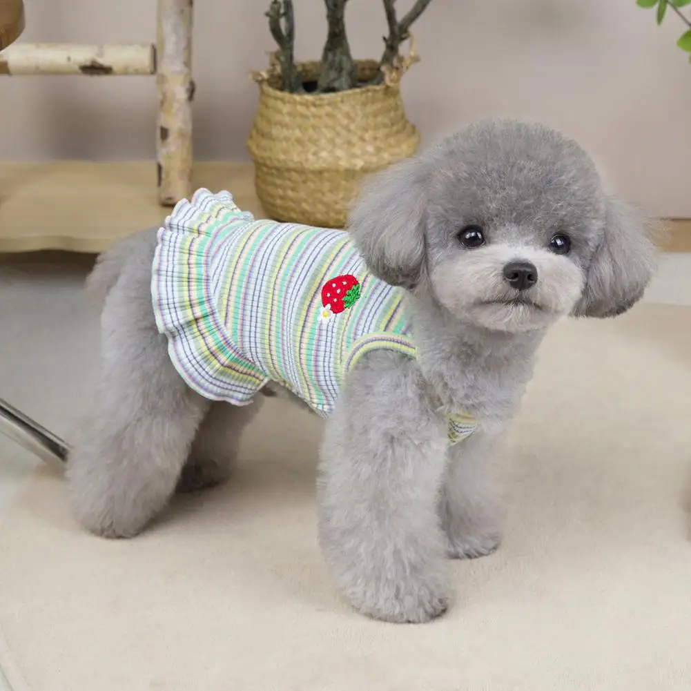 

Summer Dog Dress Puppy Sleeveless Striped Strawberry T-Shirt TutuSkirt Pet Princess Dress for Small Medium Cat Dog Pet Attire