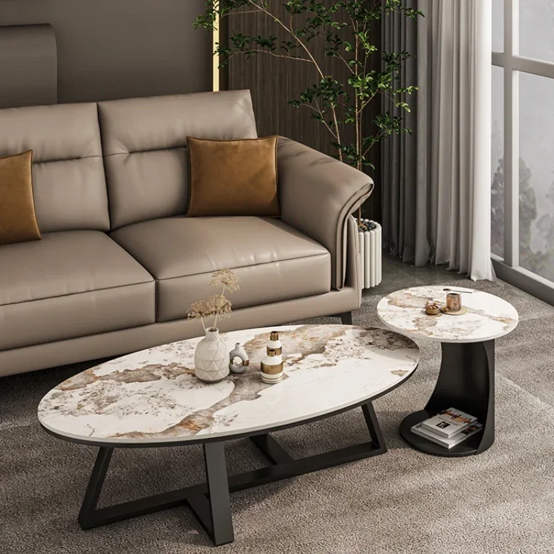 Oval tea table Pandora modern simple small family living room light luxury rock plate edge table combination