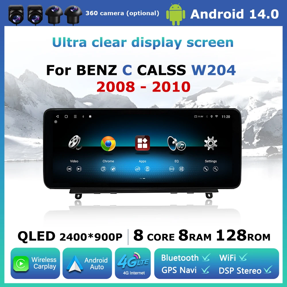 

Android 14 Car Stereo Radio for Mercedes BENZ C CALSS W204 2008 - 2010 Wireless Carplay GPS Navi WiFi BT QLED Multimedia Display