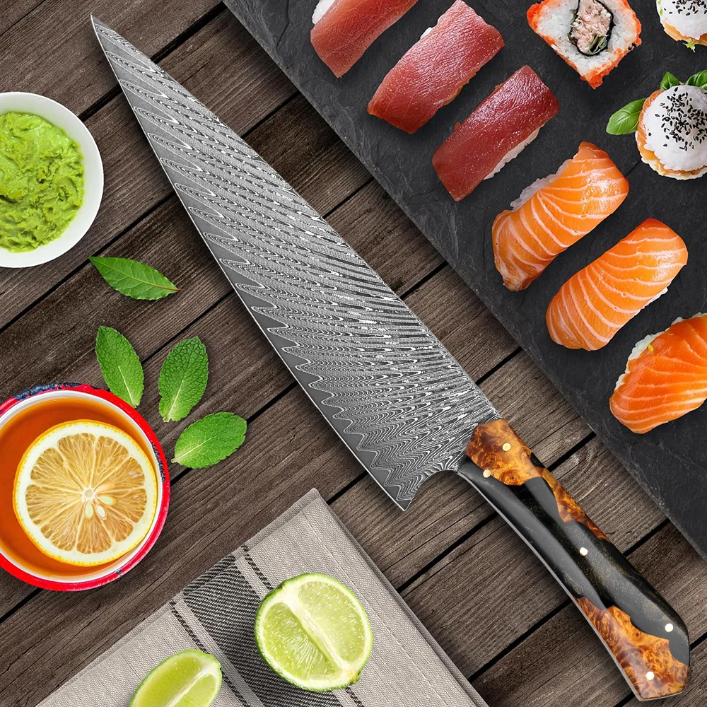 

Japanese Chef Knife 8" | Razor Sharp VG10 Damascus Steel | Professional Kitchen Knife for Slicing Meat, Vegetables, Fish & Fruit