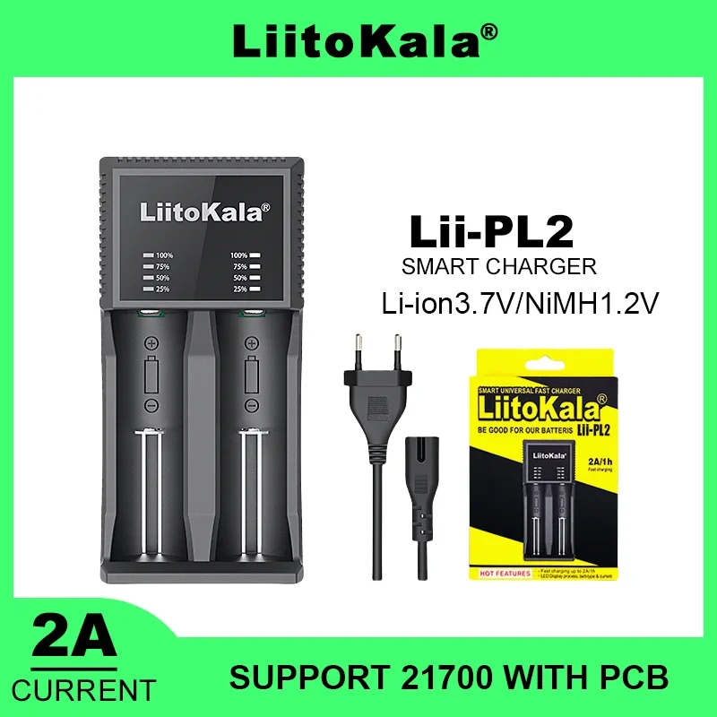 Liitokala-リチウム電池充電器,Lii-PL2, 3.7v,26650, 18650, 22650, 14500, 18350, 20700, 1.2v,aa,aaa,nimh,21700,PCB付き