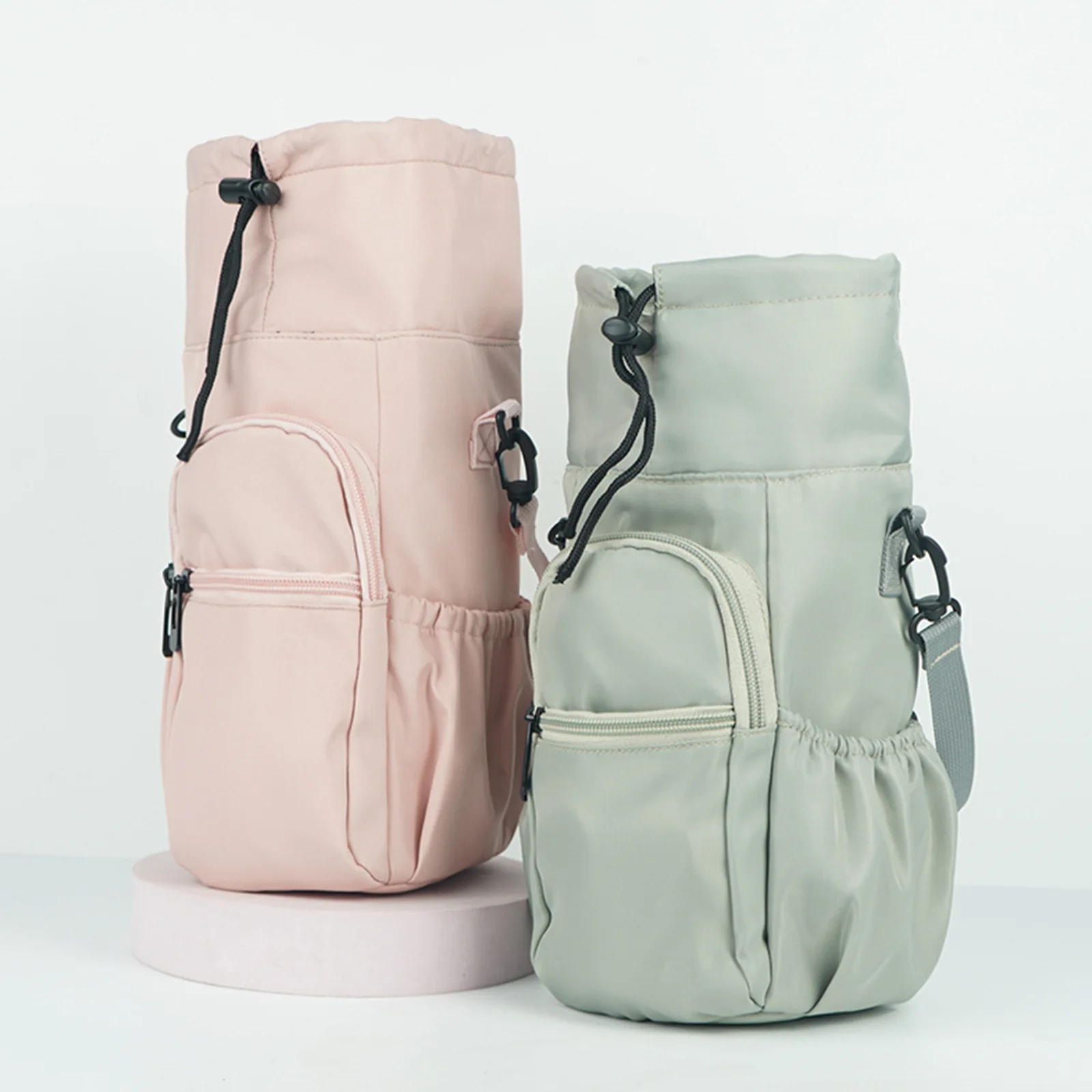 Water Bottle Carrier Bag Bottle Pouch Holder Adjustable Shoulder Hand Strap 2 Pocket Sling Neoprene Sleeve Sports Water Bottle