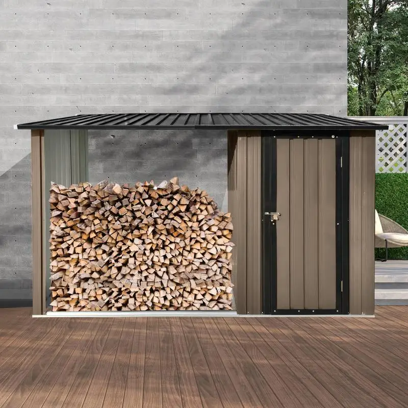 

Outdoor Firewood Rack and Storage Shed, Brown & Black, 2-in-1 Function for Efficient Wood Storage and Organization