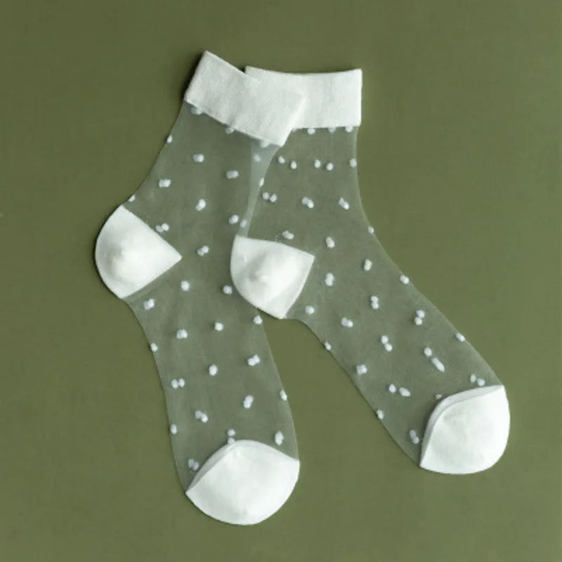Summer Thin Crystal Transparent Shoe Inner Insoles 1Pair Polka Dot Mid Calf Breathable Comfort Foot Cushions Daily Matching