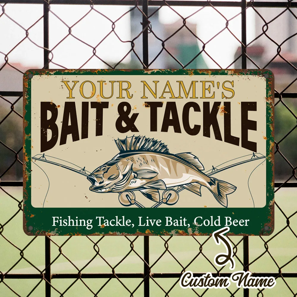 2D Flat, Vintage Bait Fishing Gear Metal Wall Art Sign Easy To Hang For Outdoor Farmhouse Bar Plaque Decor Ideal Gift Decoration