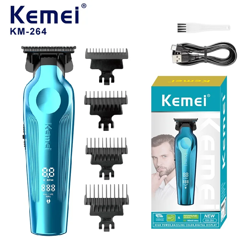 Kemei 264 Professional Cordless Hair Trimmer Zero Gapped Rechargeable Hair Clippers Barber Electric Finish Hair Cutting Machine