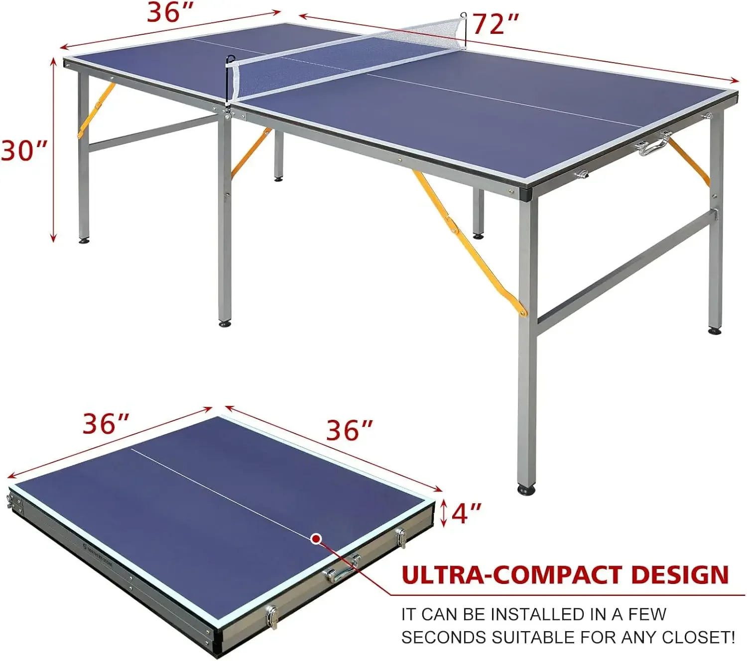 Table Tennis Table Foldable & Portable 6ft Ping Pong Table Set, 2 ping-Pong Bats and 3 Balls, Available Indoors and Outdoors