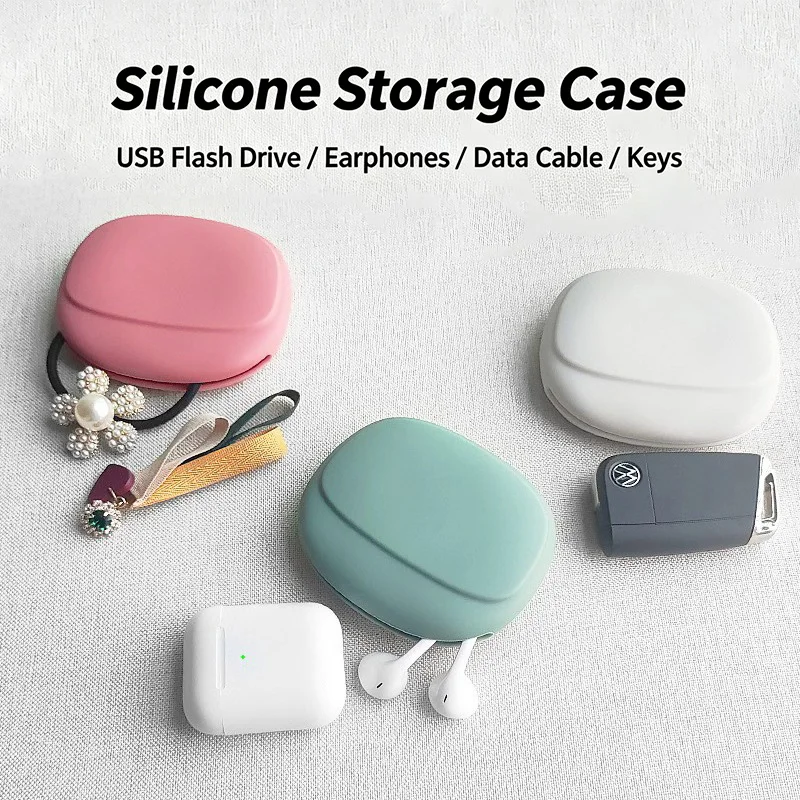 Portable Silicone Earphone Data Cable Storage Case, Oval Organizer Pouch for Earbuds, USB Cable, Key and Coin, Travel Essential