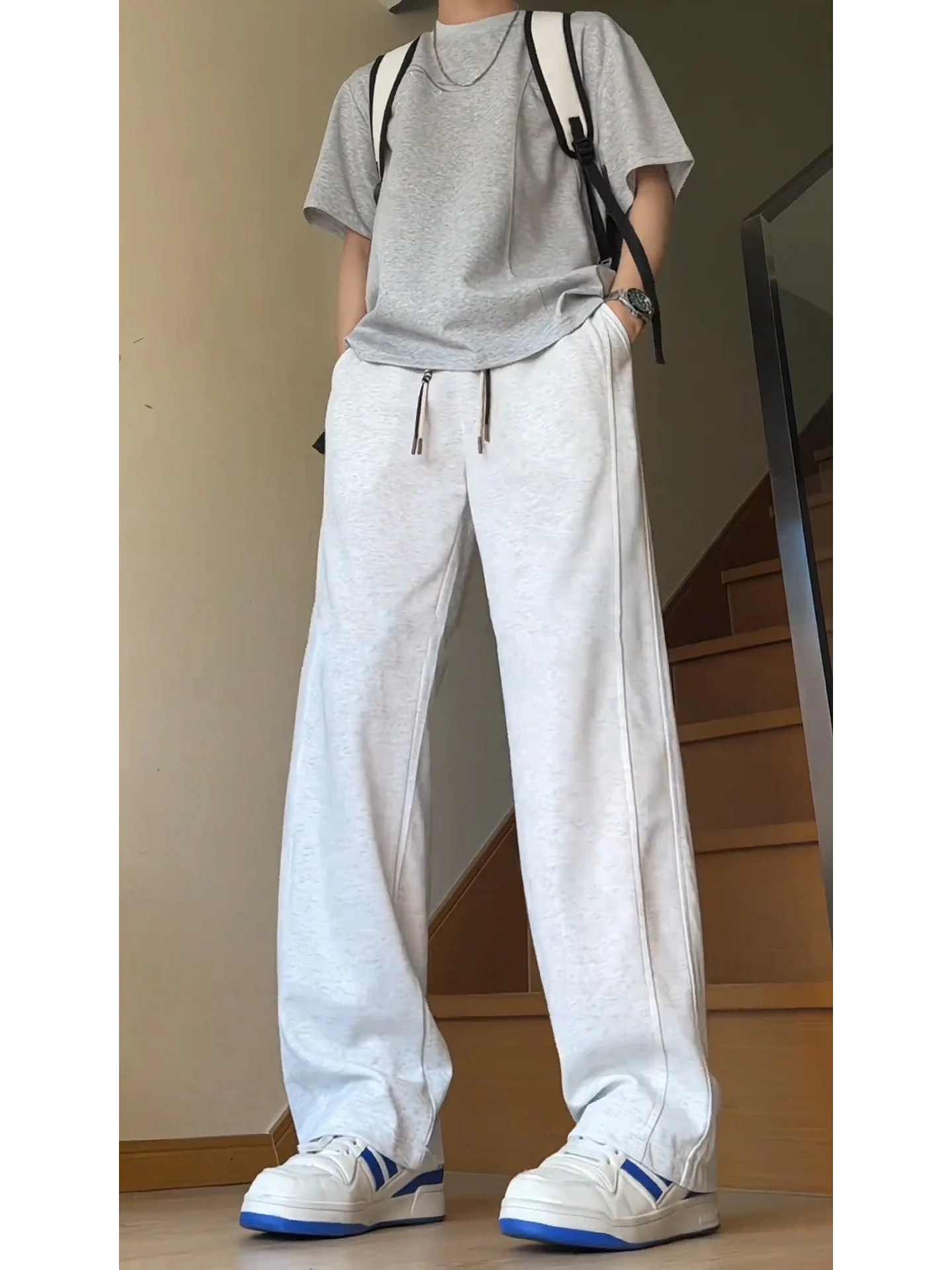 

Ice Silk American Straight Leg Casual Pants Men Summer Tall Extended Version Slimming Pants Knife Sweatpants